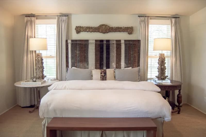 Main Roost bedroom with luxurious linens at Round Top Inn